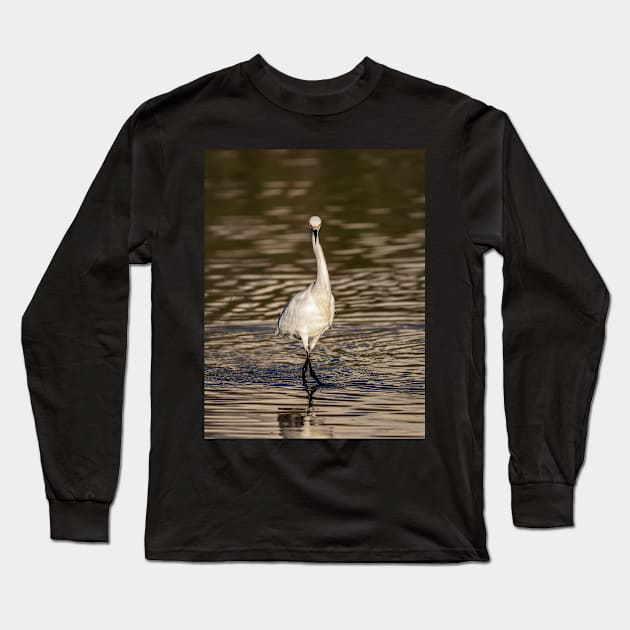 Snowy White Egret Staredown Long Sleeve T-Shirt by jecphotography